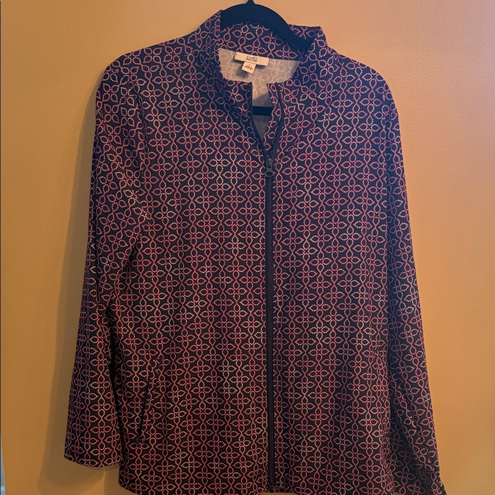 croft & barrow Pink and Blue Geometric Zip-Front Jacket